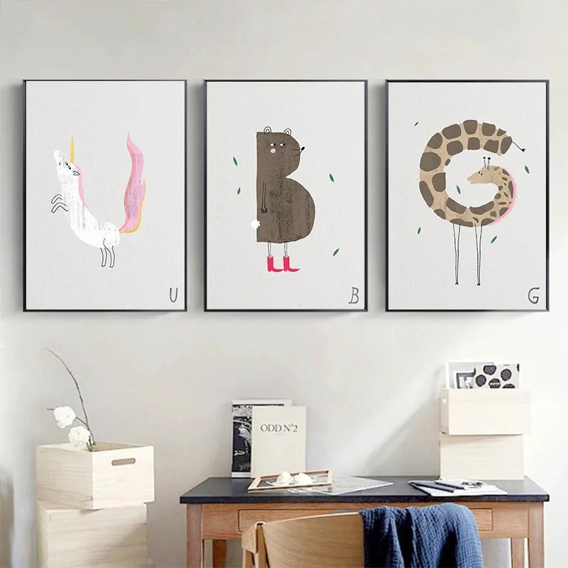 ABC Animal Alphabet Canvas Wall Art for Kids Nursery Room
