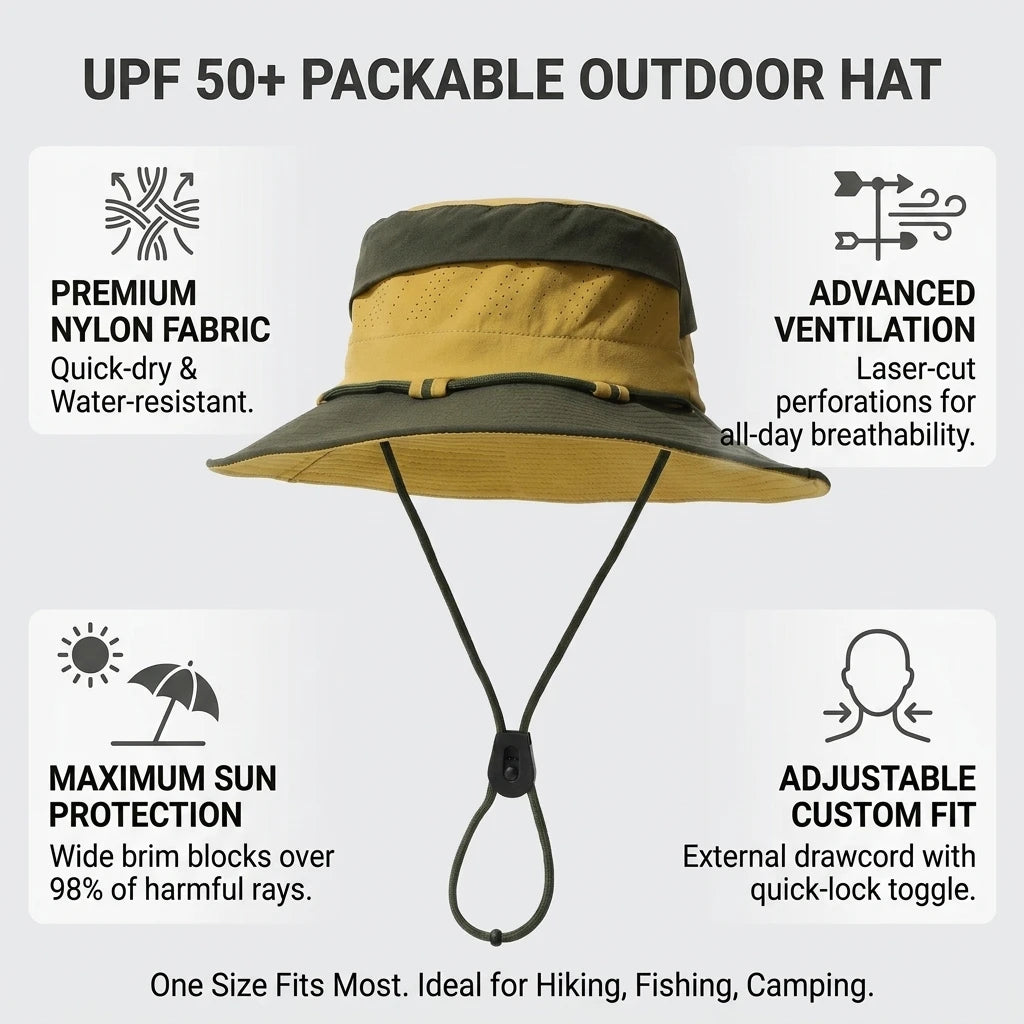 Unisex Quick Dry Fishing Hat UPF50+ Sun-Protection Wide Brim for Outdoor Hiking Camping Peaceful Pleasures Health and Wellness