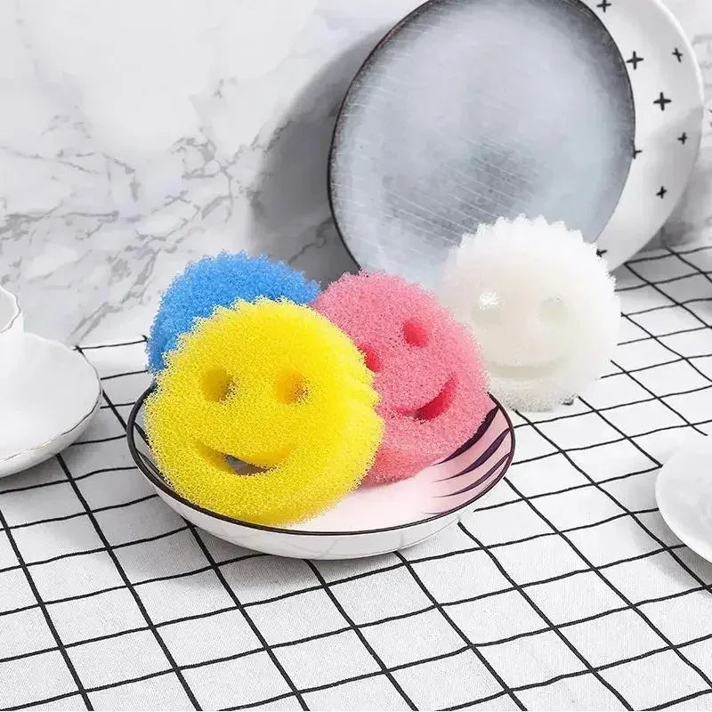 2/4PCS smiling face Dishwashing Sponge Cloth Strong Scouring Pad Kitchen Bathroom Miracle Sponge Stain Odor Resistant Migic Wipe Peaceful Pleasures Health and Wellness