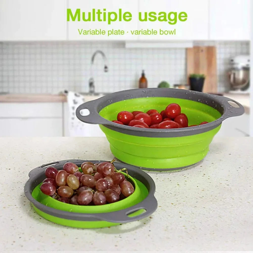 Silicone Folding Drain Basket Fruit Vegetable Washing Basket Foldable Strainer Colander Collapsible Drainer Kitchen Storage Tool Peaceful Pleasures Health and Wellness