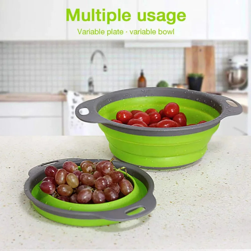 Collapsible Silicone Drain Basket – Foldable Fruit & Veg Strainer