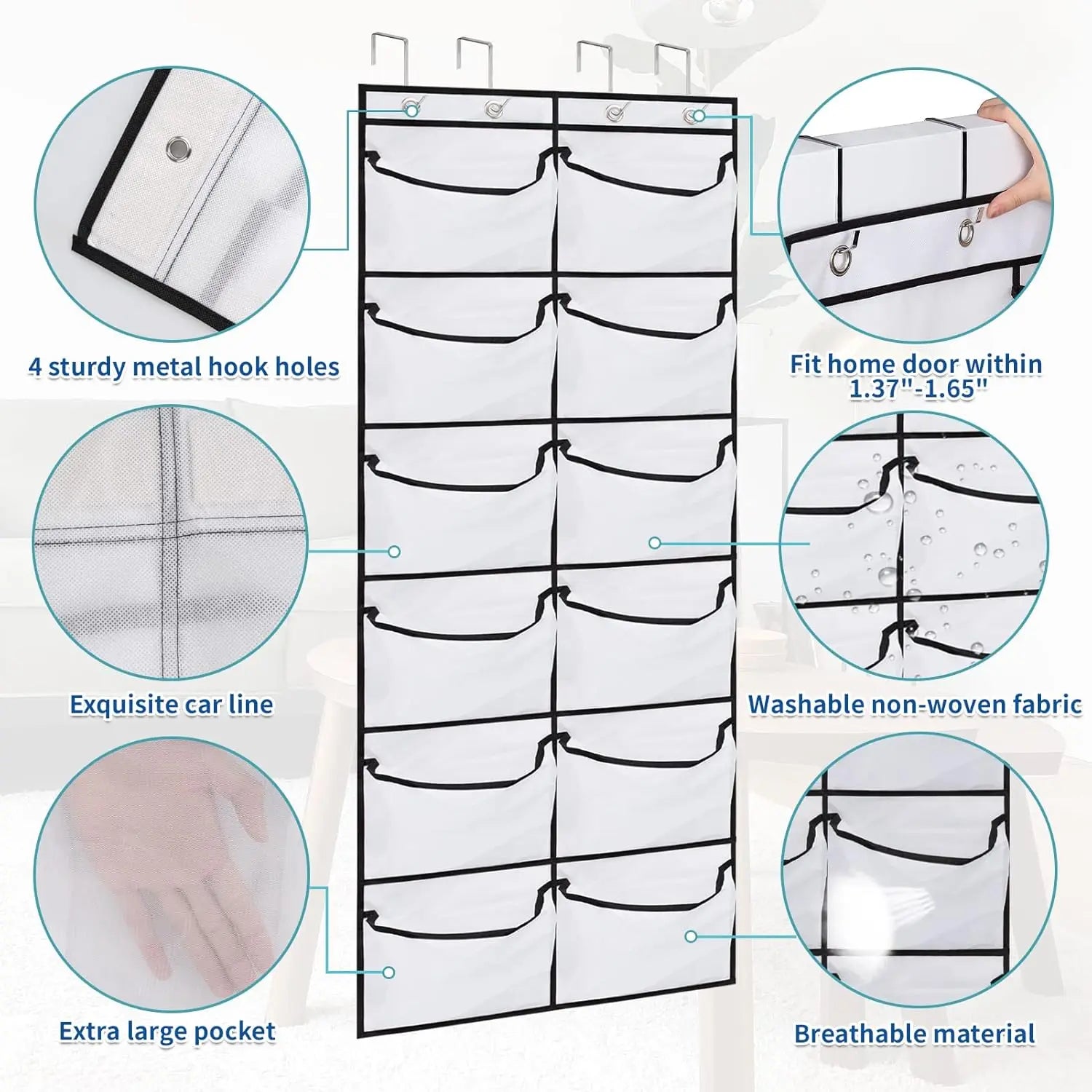 2-Pack Over-the-Door Shoe Organizer – 24 Large Mesh Pockets Shoe Organizer Peaceful Pleasures Health and Wellness