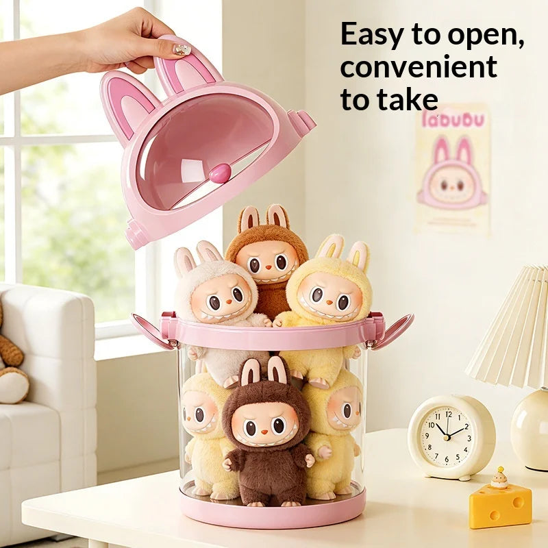 Adorable Transparent Cartoon Storage Container with Lid Dustproof Toy Organizer Bin for Kids Desk Collectible Figures Peaceful Pleasures Health and Wellness
