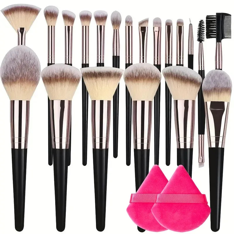RUNTOIN Black Makeup Brush Set 3-20Pc | Kabuki Blending Brushes