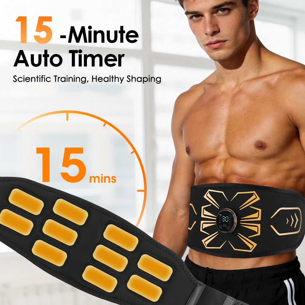 EMS Abdominal Belt with 10 Electrode Pads Home Belly Trainer Toning Belt Abs Fat Reduction Waist Massager Body Shaping Band Peaceful Pleasures Health and Wellness
