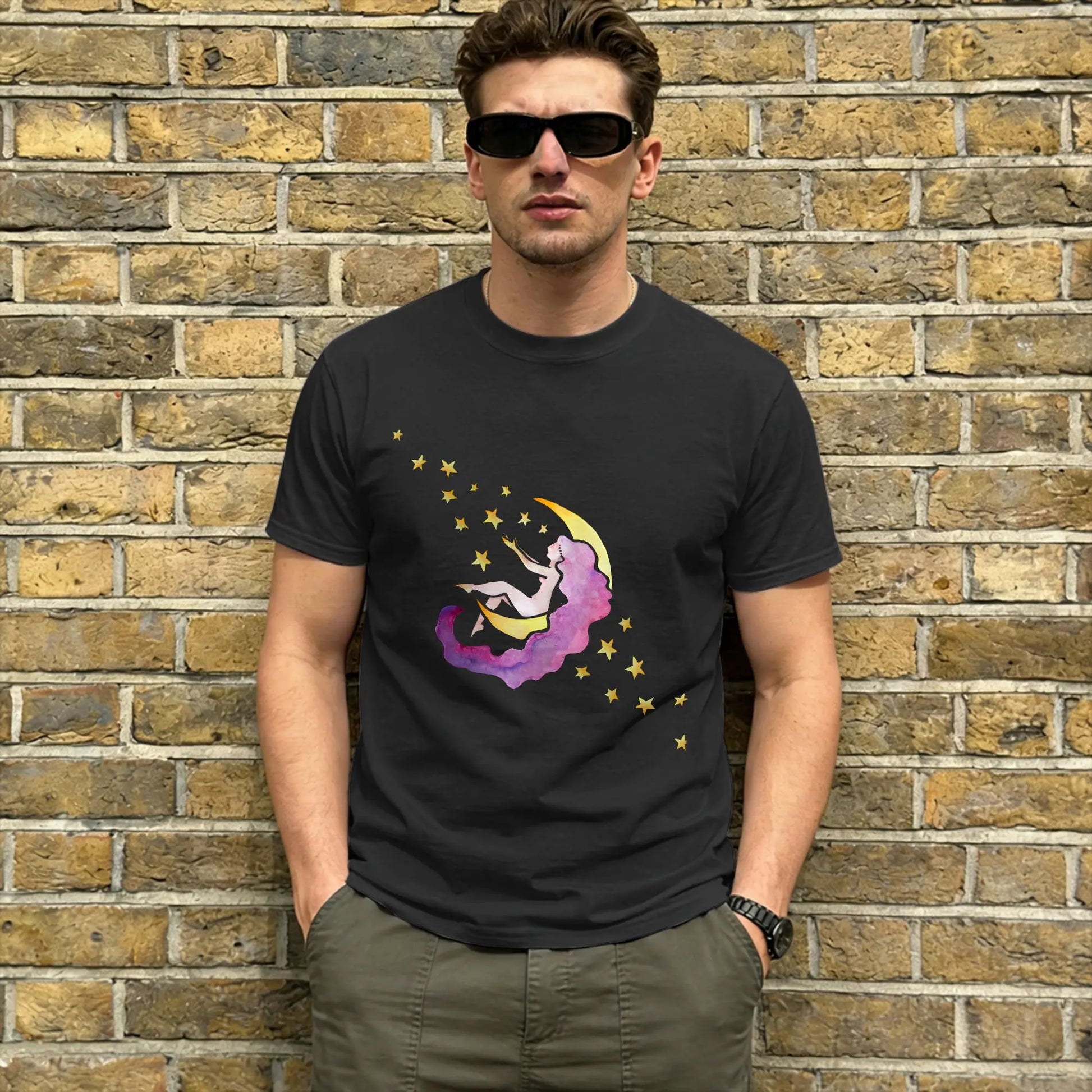 Men's Moon Goddess T Shirt Pure Cotton Clothes Vintage Short Sleeve Crew Neck Tees New Arrival T-Shirt Peaceful Pleasures Health and Wellness