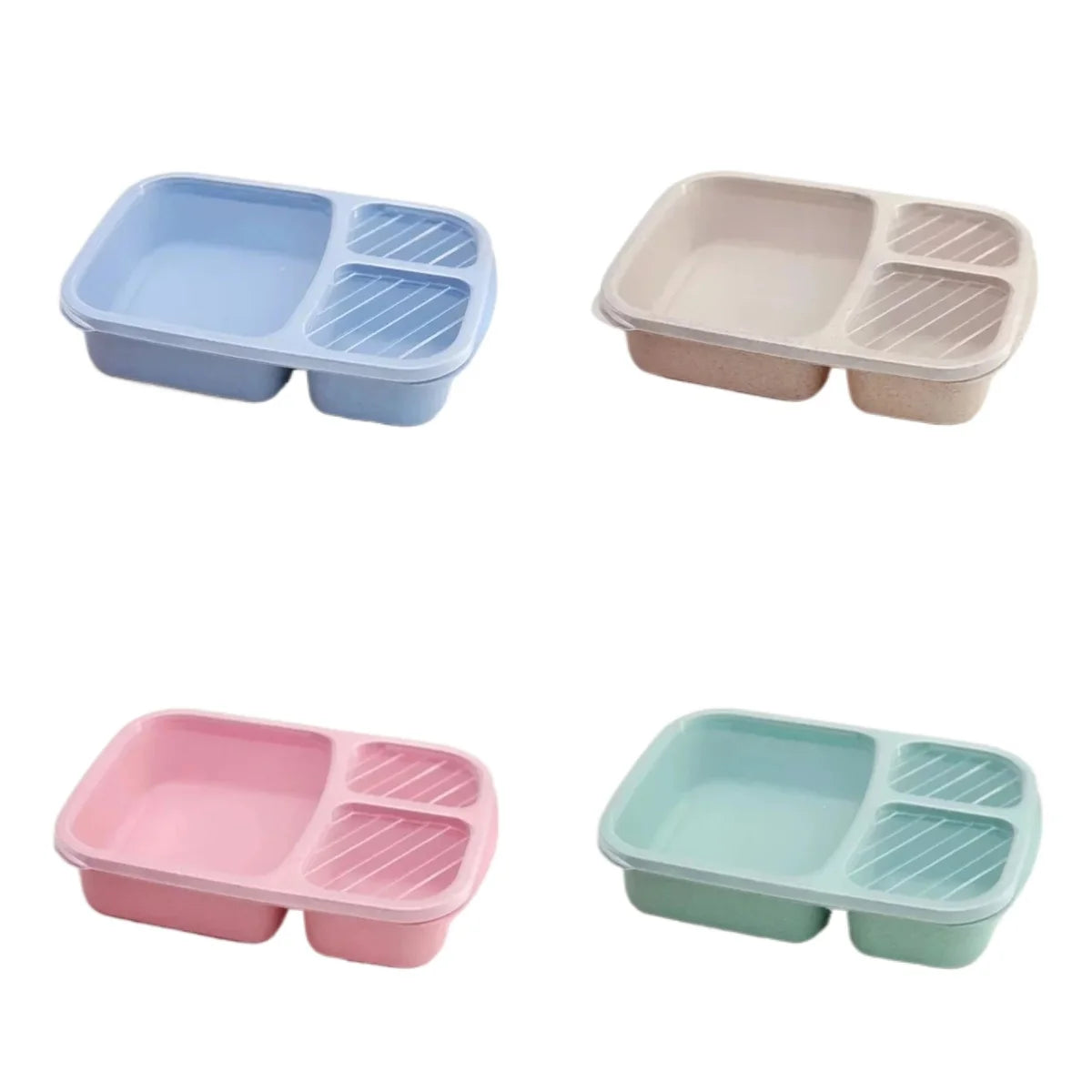 1/2pcs Bento Lunch Box Set 3 Compartment Food Storage Containers Wheat Straw Meal Prep Lunch Box Plastic Food Storage Containers Peaceful Pleasures Health and Wellness 4pcs random colors