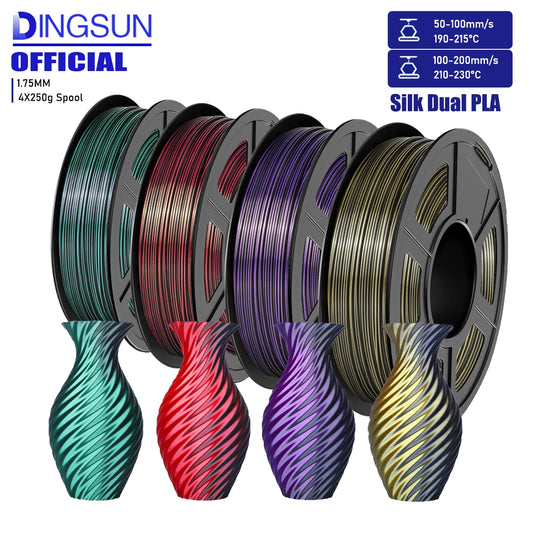 Silk PLA Filament 1.75mm Bundle – Dual Color 4×250g Spools
