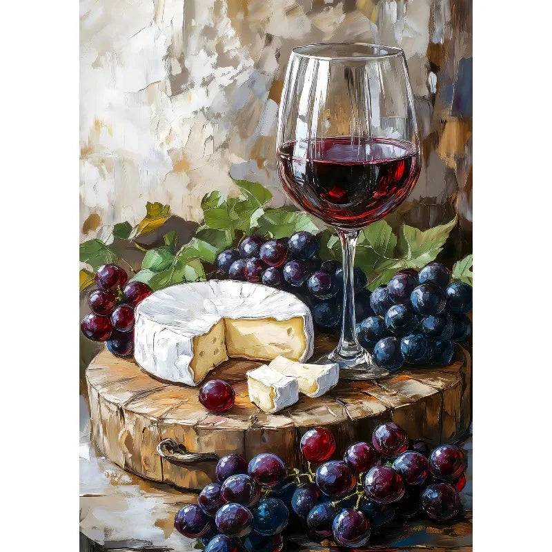Watercolor Wine Cheese Kitchen Canvas Wall Art | Farmhouse Decor