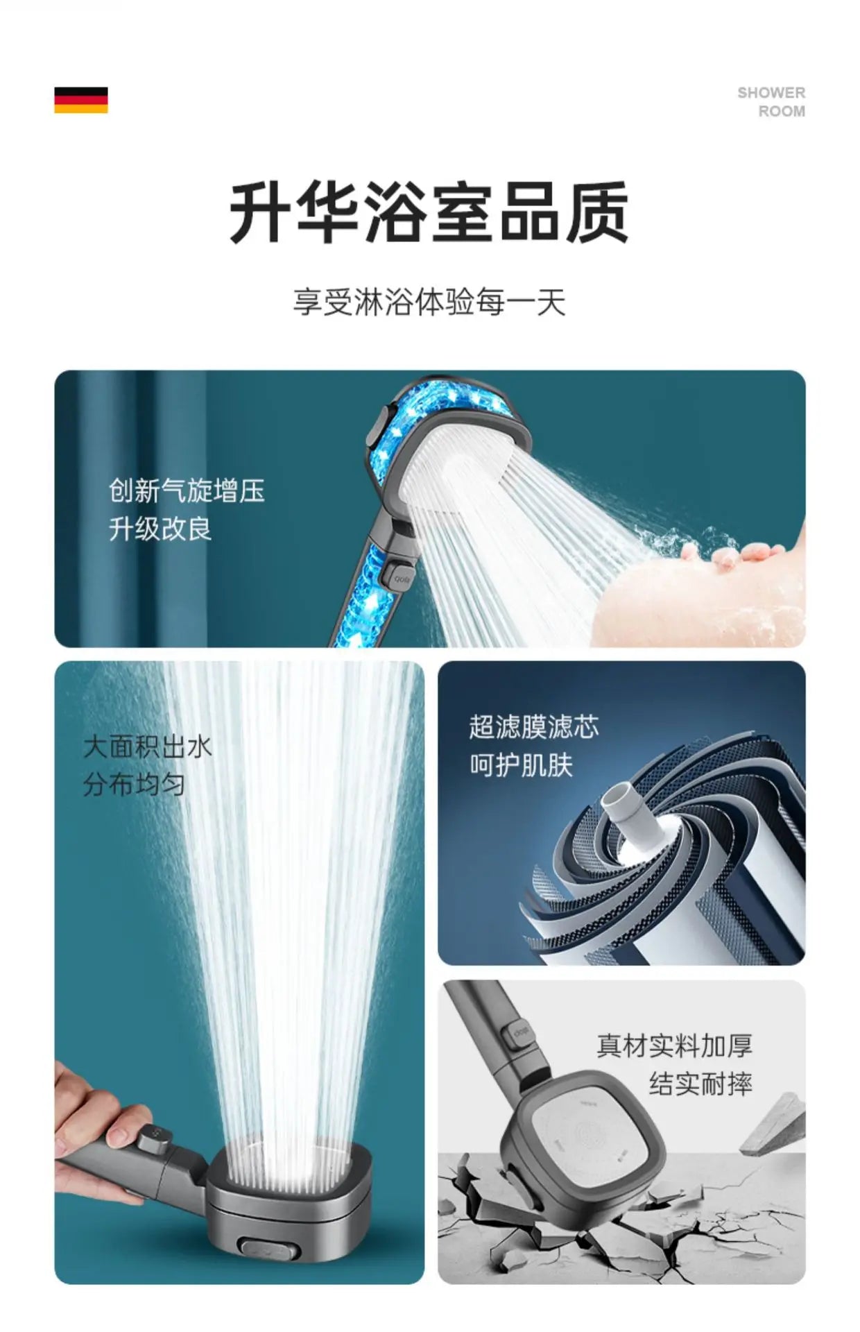 High Pressure Water-Saving Shower Head | 3 Spray Modes