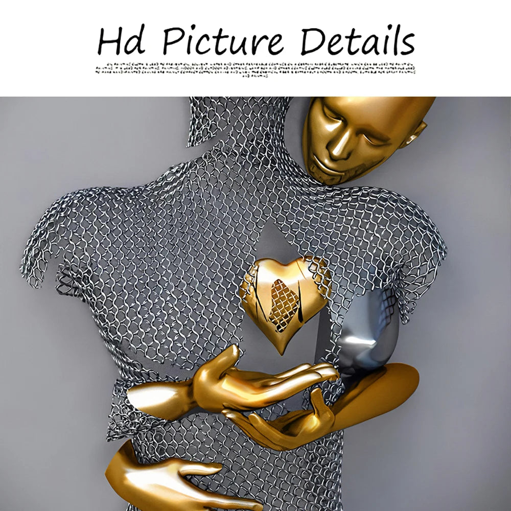 Metal Figure Golden Statue Art Canvas Painting Romantic Abstract Lovers Posters and Prints Wall Pictures Modern Home Decor Gifts Peaceful Pleasures Health and Wellness