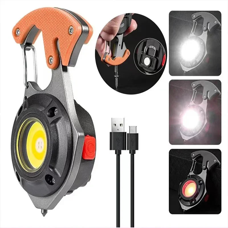 Mini COB Keychain Flashlight 7 Modes + Emergency Escape Tool