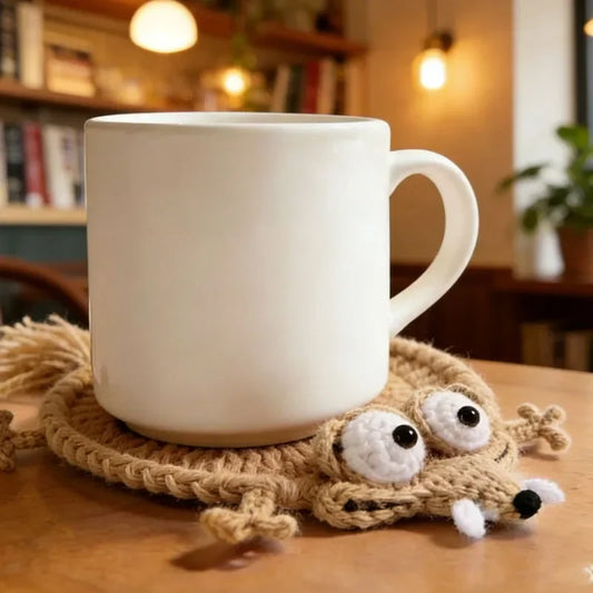 Handmade Crochet Squirrel Coaster | Heat-Resistant Non-Slip Cup Mat Crochet Cup Coaster Peaceful Pleasures Health and Wellness