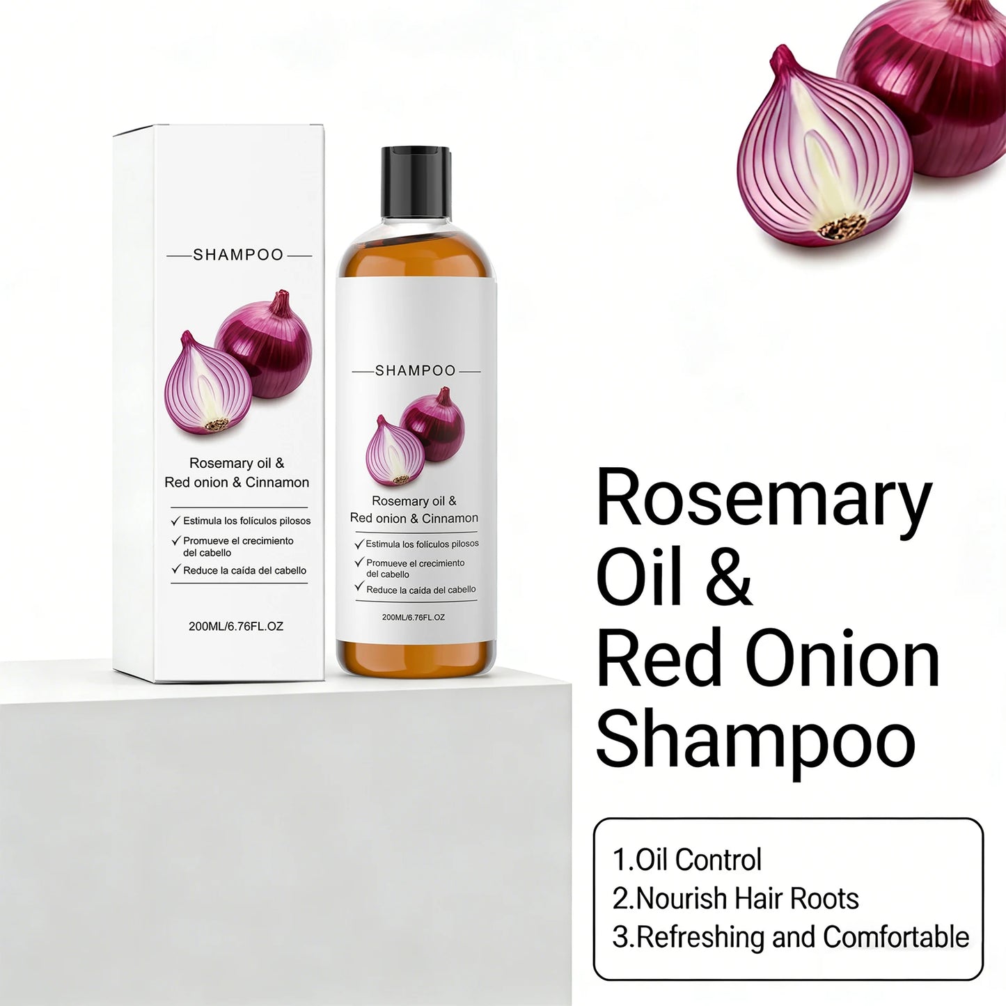 Rosemary Oil, Red Onion Shampoo Anti Hair Loss Hair Care Shampoo Care Gentle Cleansing Oil Control Nourish Scalp Refresh Shampoo Peaceful Pleasures Health and Wellness