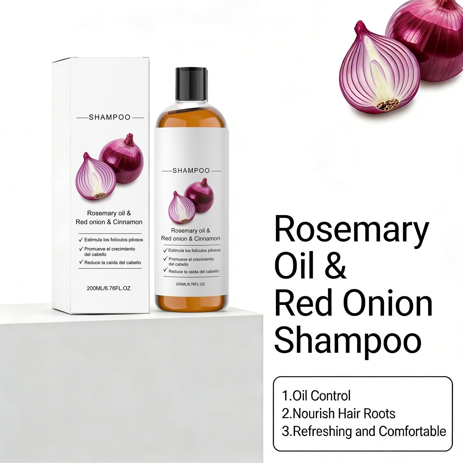 Rosemary Oil, Red Onion Shampoo Anti Hair Loss Hair Care Shampoo Care Gentle Cleansing Oil Control Nourish Scalp Refresh Shampoo Peaceful Pleasures Health and Wellness