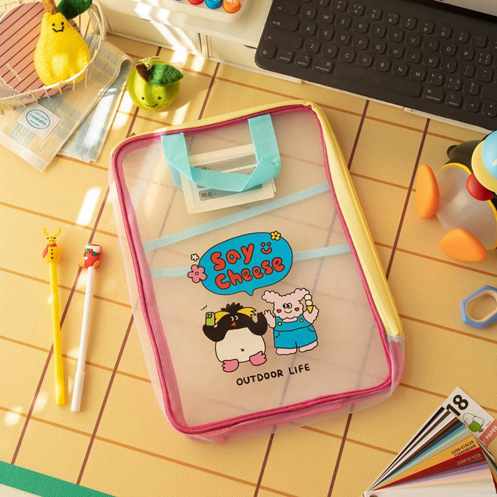 Colorful Cute Large Capacity File Bag Transparent Document Handbag