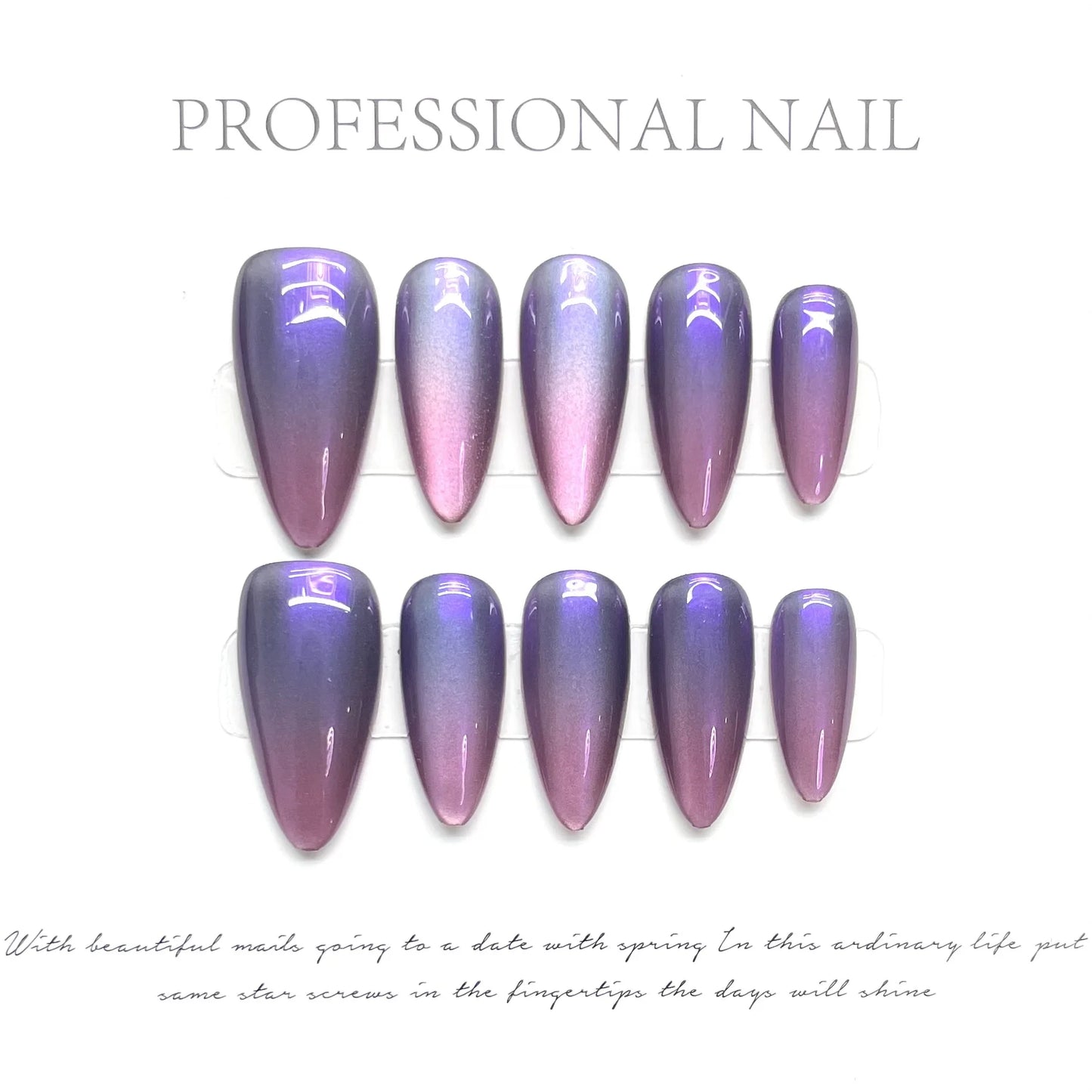 Handmade Press on Nails Purple Cat Eye Almond False Nails Fashion Cat Eye Fake Nail Tips Women Wearable Detchable Manicure Set Peaceful Pleasures Health and Wellness