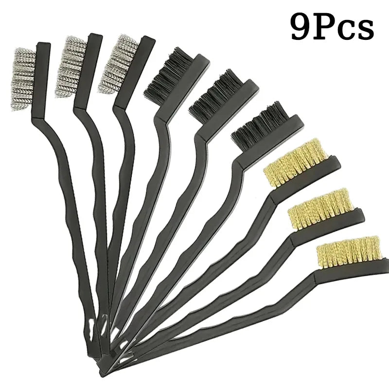 3 9pcsProfessional Stainless Steel Brass Nylon Wire Brush Sets Curved