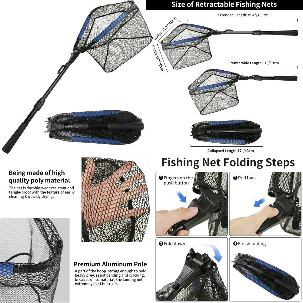 Triangle Fishing Landing Net with Telescoping Pole Handle Easy Catching or Releasing Fishing Net for Fly Trout Carp Course Sea Peaceful Pleasures Health and Wellness