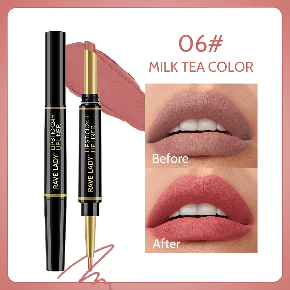 Rave Lady 2-in-1 Matte Lipstick & Lip Liner – 6 Colors