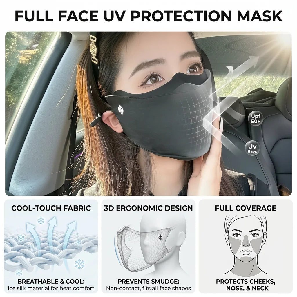 Ice Silk Sun Protections Mask For Women UPF50+ UV Protections Full Face-Cover Summer Outdoor Use Peaceful Pleasures Health and Wellness