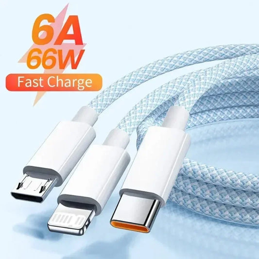 3-in-1 USB-C Cable 66W Fast Charging – iPhone & Android Multi-Connector Charging Cable Peaceful Pleasures Health and Wellness