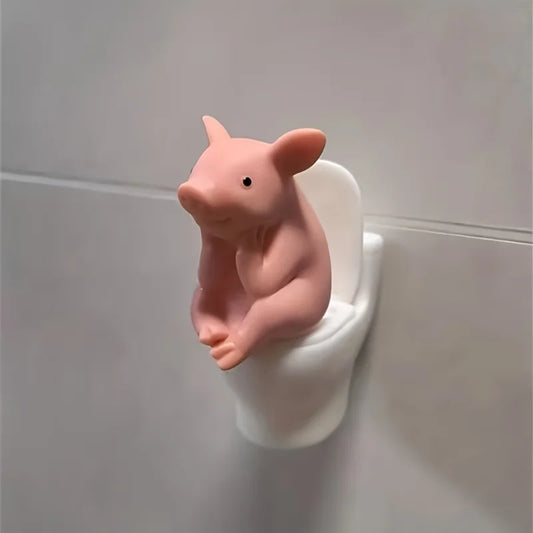 Cute Pig on Toilet Figurine | Whimsical Bathroom Desk Ornament Novelty Figurine Oasis Select