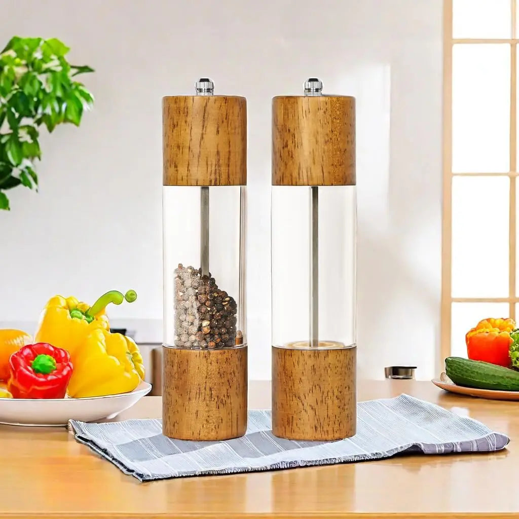 Leeseph 8inch Salt and Pepper Grinder Set of 2, Adjustable Coarseness and Cleaning Brush, Perfect for Modern Kitchens Peaceful Pleasures Health and Wellness