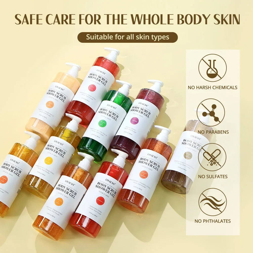 2-in-1 Scrub Shower Gel – Turmeric, Kojic Acid & 10 Fruity Scents Peaceful Pleasures Health and Wellness