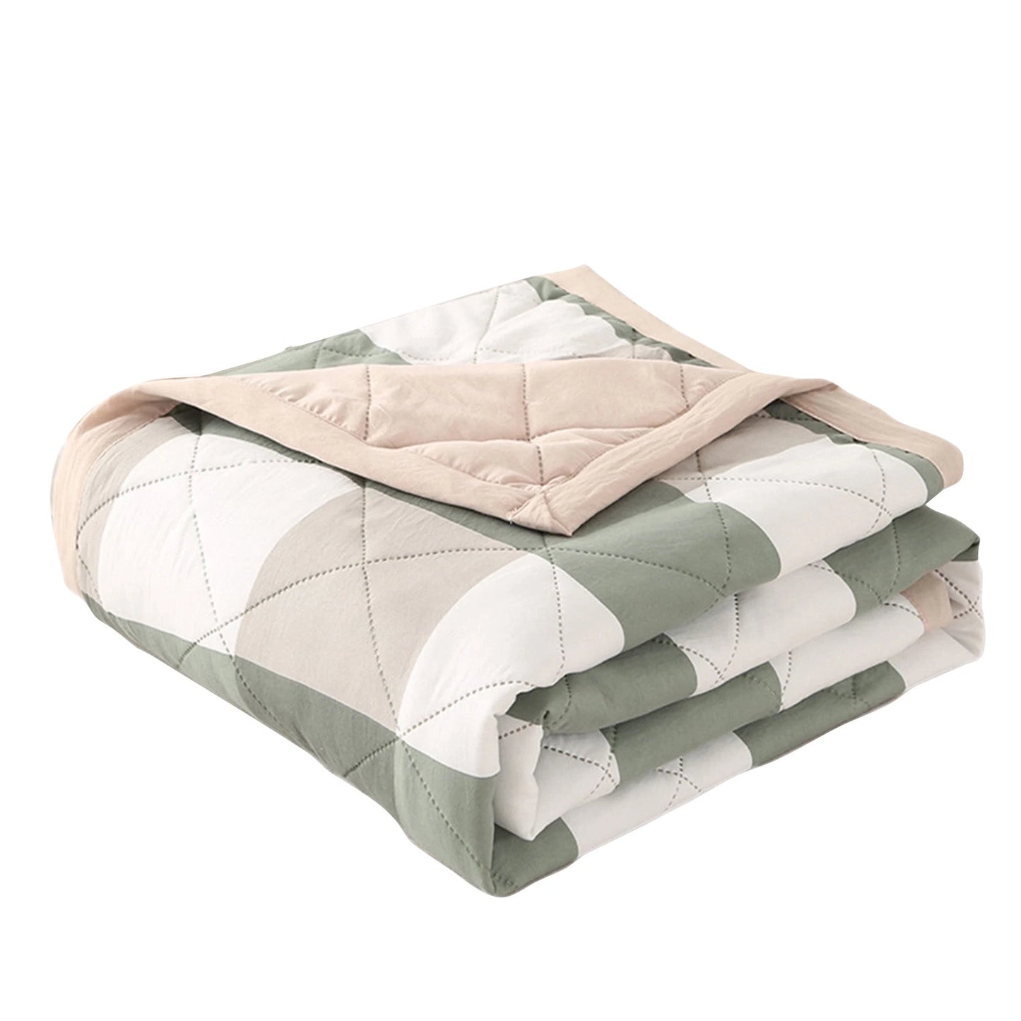 Summer Thin Comforter Soft Air-Conditioned Four Season Comforter Machine Washable Single Double Blanket Ultrasonic Quilted Quilt Peaceful Pleasures Health and Wellness Green One Size