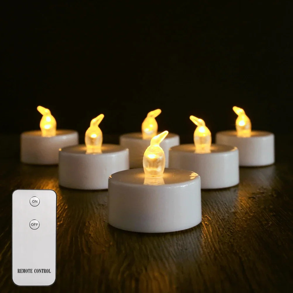 Flameless LED Electronic Candle with Remote Control LED Lighting with Flickering Flame Tea Lights Wedding Party Home Decor Peaceful Pleasures Health and Wellness 6Pcs A