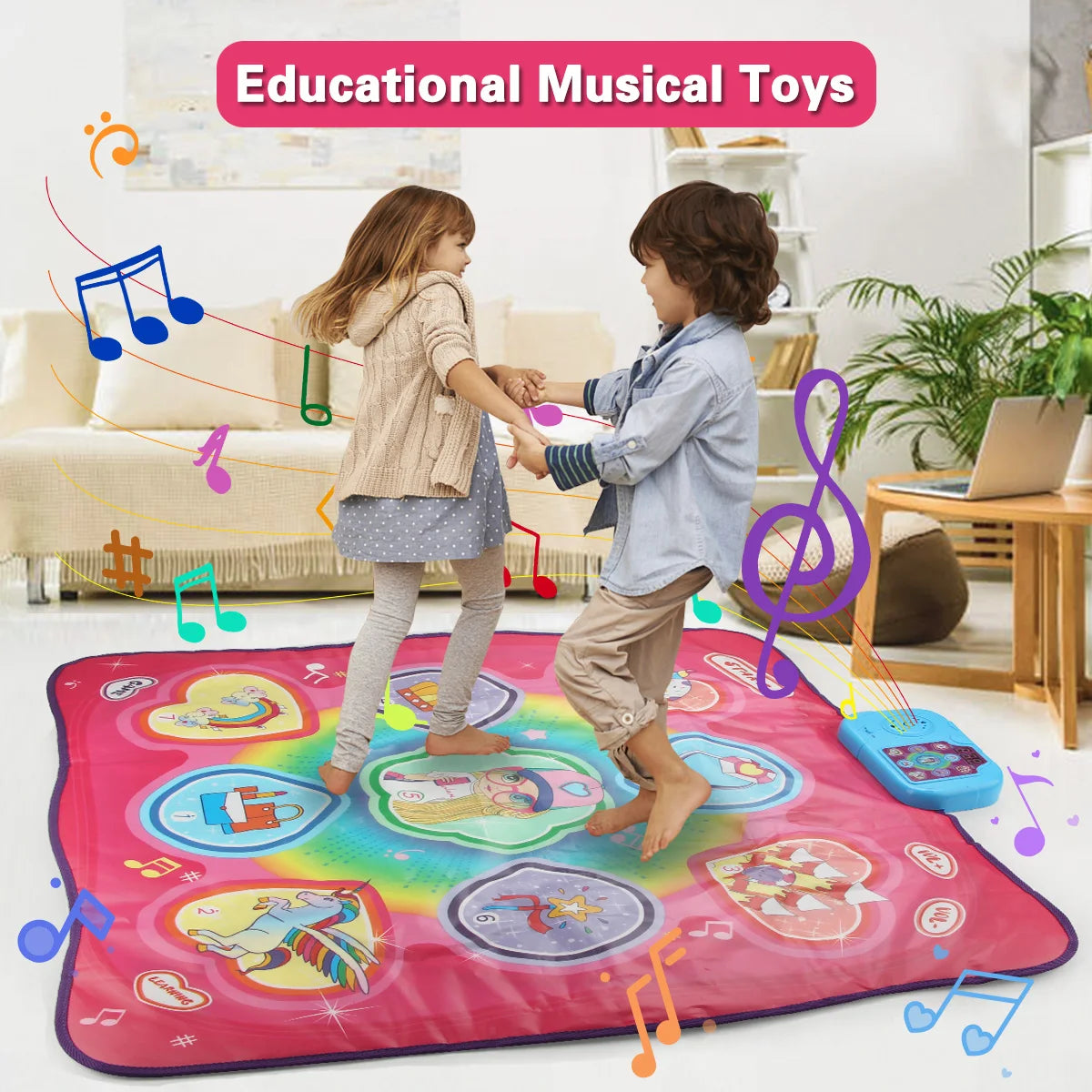 90x90cm Large Elecrtic Dancing Blanket Lights Baby Play Mat Keyboard