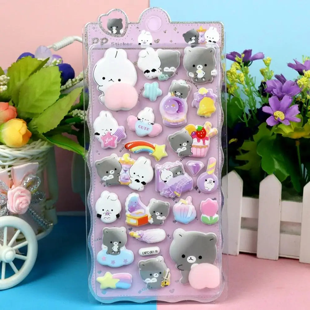 3D Puffy Squishy Cartoon Stickers – Rabbit, Capybara & Bear Stress Relief Decals Peaceful Pleasures Health and Wellness