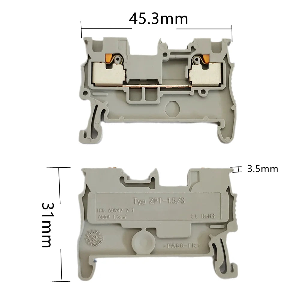 10/50/100PCS Din Rail Terminal Block PT-1.5 Electrical Wire Spring Connection Push In Wiring Conductor Terminal Connector PT1.5 Peaceful Pleasures Health and Wellness