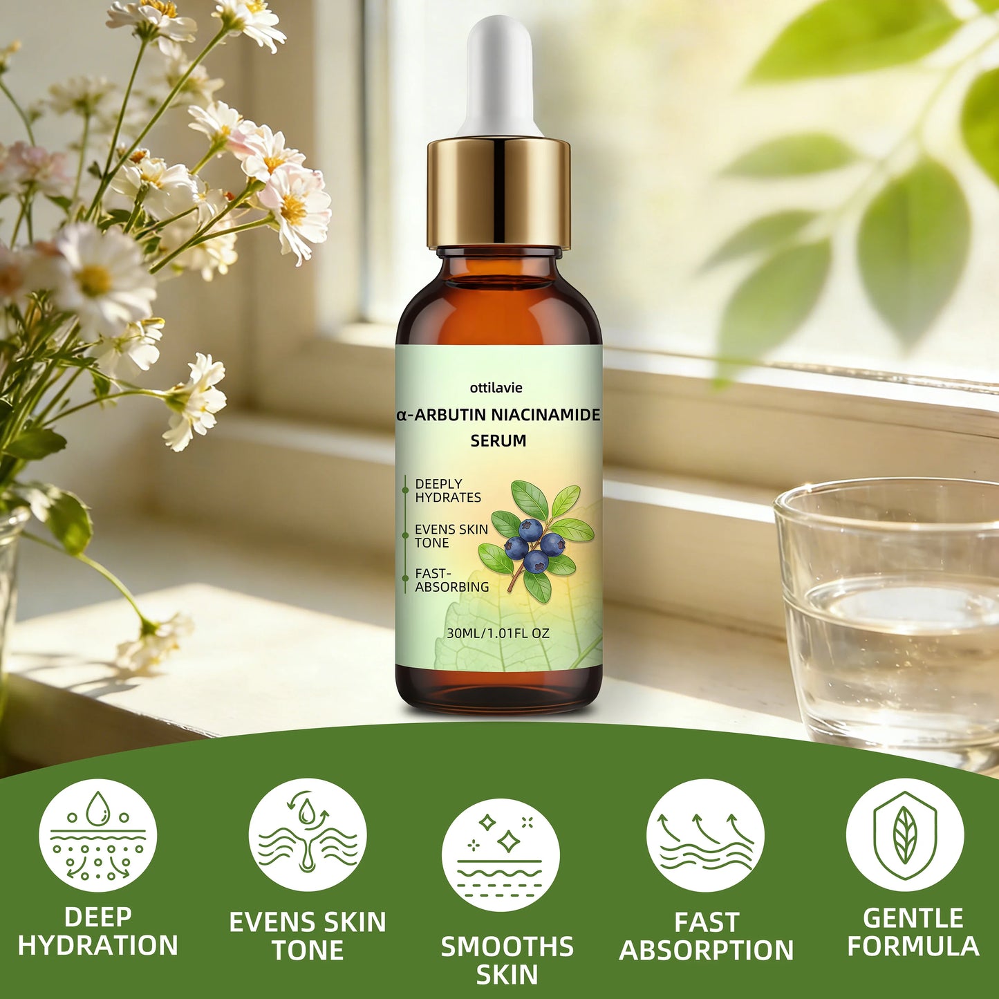 Ottilavie α-ARBUTIN NIACINAMIDE SERUM – Lightweight Hydrating Face Serum for All Skin Types, Especially Oily Skin Peaceful Pleasures Health and Wellness