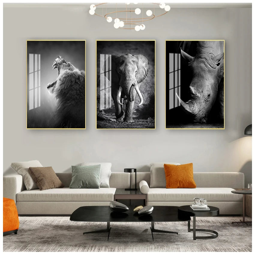 Black & White Animal Canvas Wall Art | Zebra Lion Leopard