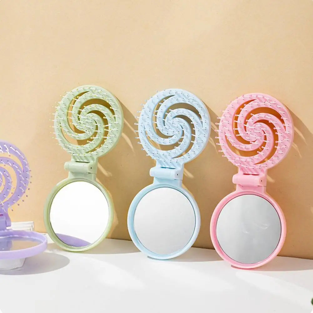 Mini Pocket Mirror Folding Comb Girl Women Portable Round Pocket Small Travel Massage Hair Brush with Mirror Styling Accessories Peaceful Pleasures Health and Wellness