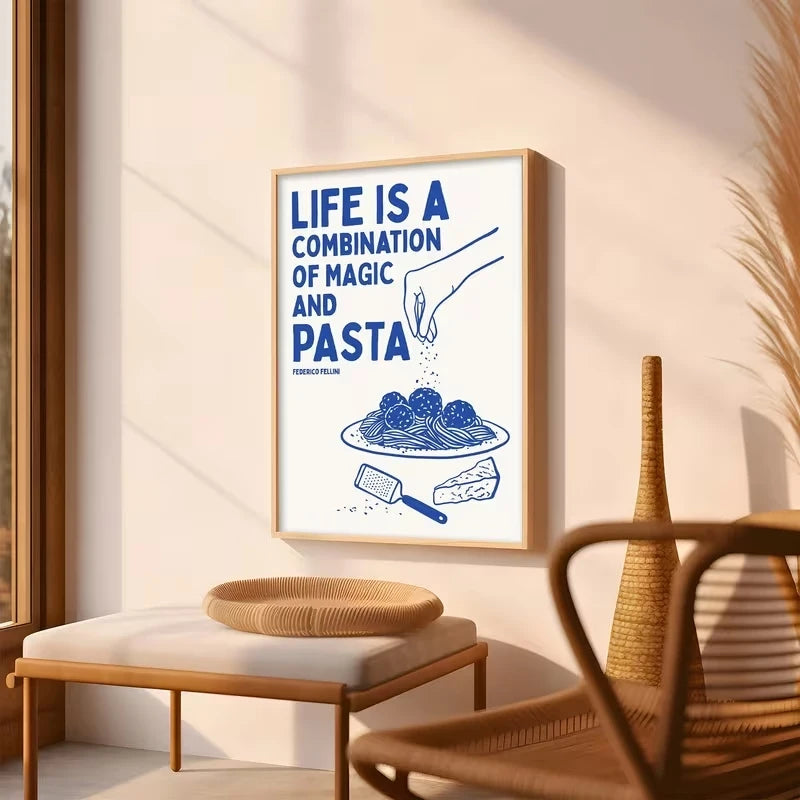 Modern Hand-Drawn Pasta Canvas Wall Art Print | Kitchen Decor