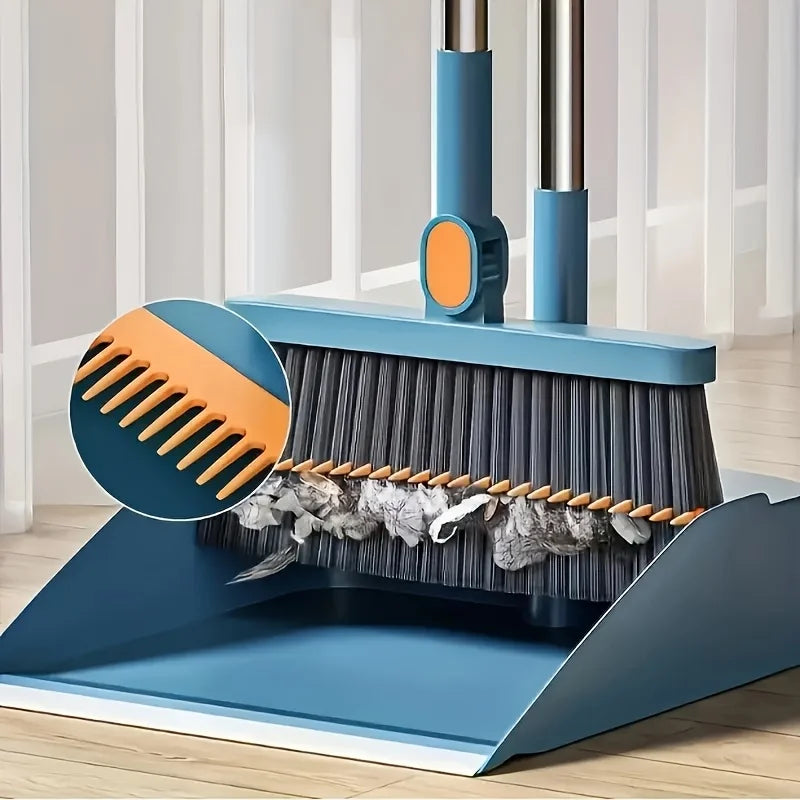 180° Rotary Broom & Dustpan Set | Long Handle, Hair Comb