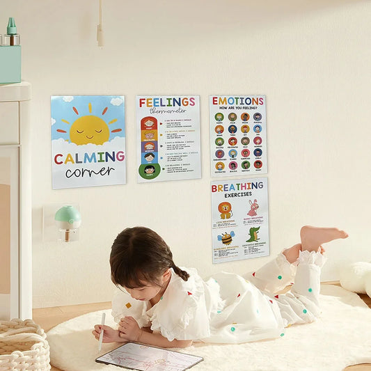 Feelings Chart Mood Meter Poster Set | Calm Corner Wall Art Educational Wall Poster Peaceful Pleasures Health and Wellness
