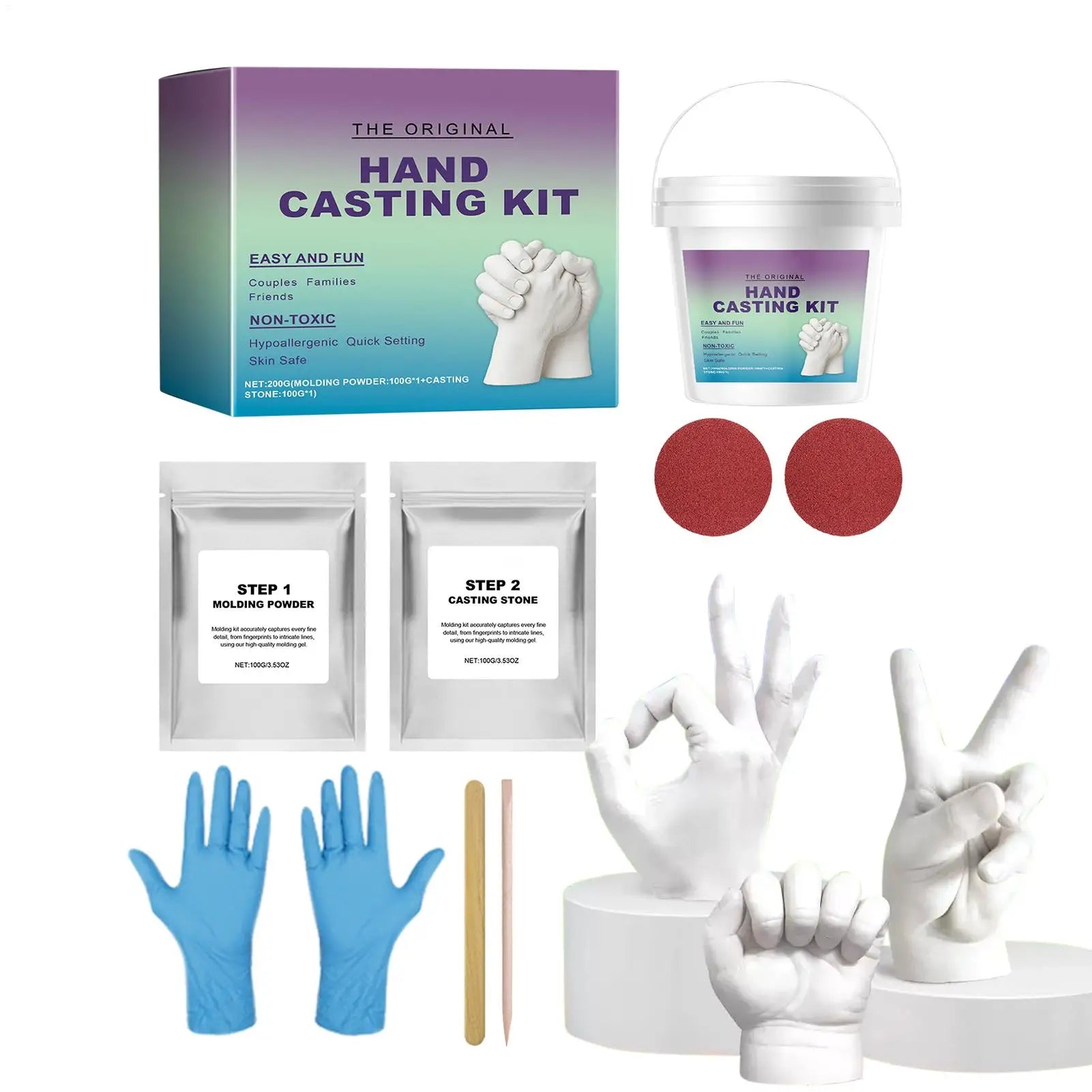 3D Hands Mold Casting Handprint & Footprint DIY Craft Set Romantic Sculpture Mould Clone Powder Set for Anniversary Keepsake Peaceful Pleasures Health and Wellness