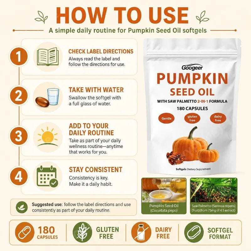Pumpkin Seed Oil Softgels 180ct | Saw Palmetto & Fish Oil