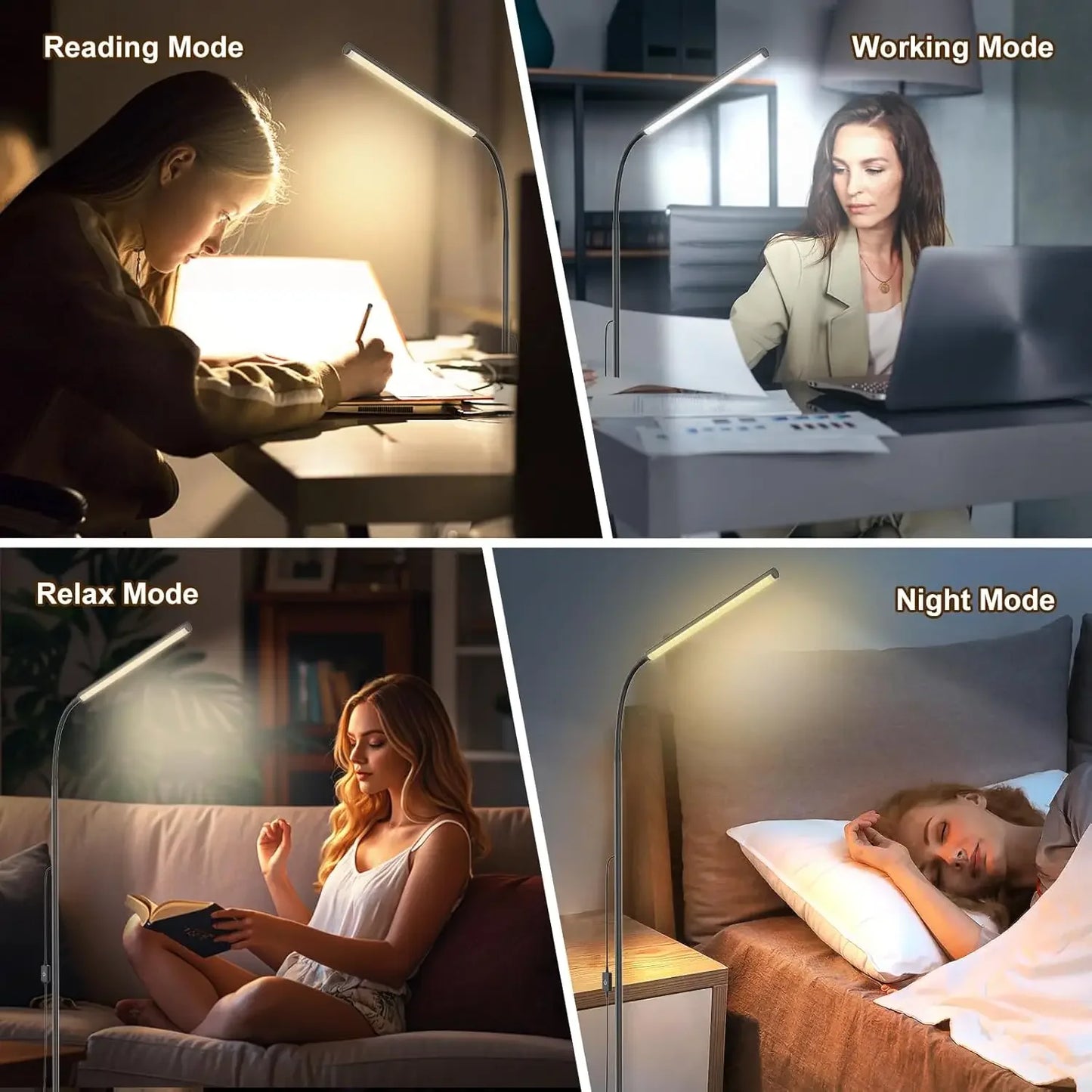 Touch Control Adjustable LED Floor Lamp with Stepless Dimming and Eye-Caring Design for Living Room, Bedroom & Office Peaceful Pleasures Health and Wellness