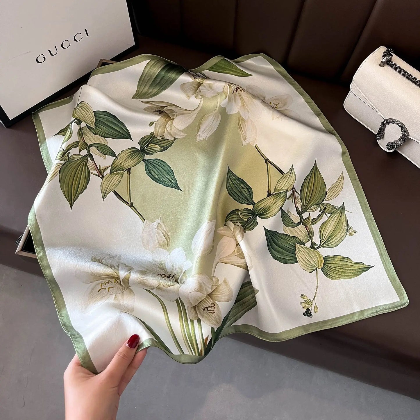 100% Mulberry Silk Lotus Floral Scarf – Women's Versatile Accessory