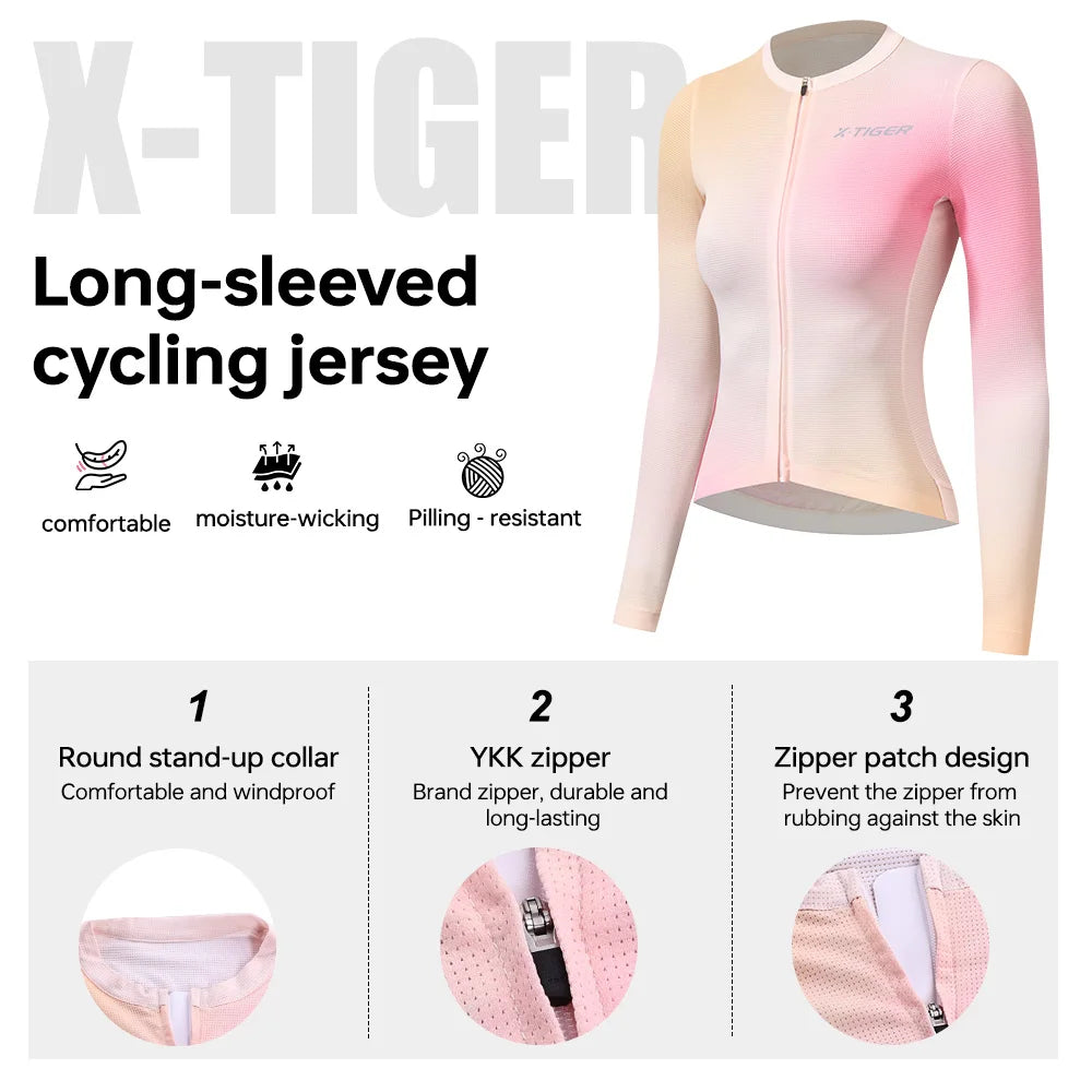 X-TIGER Women's Long Sleeve Cycling Jersey SPF 50+ | 3 Pockets