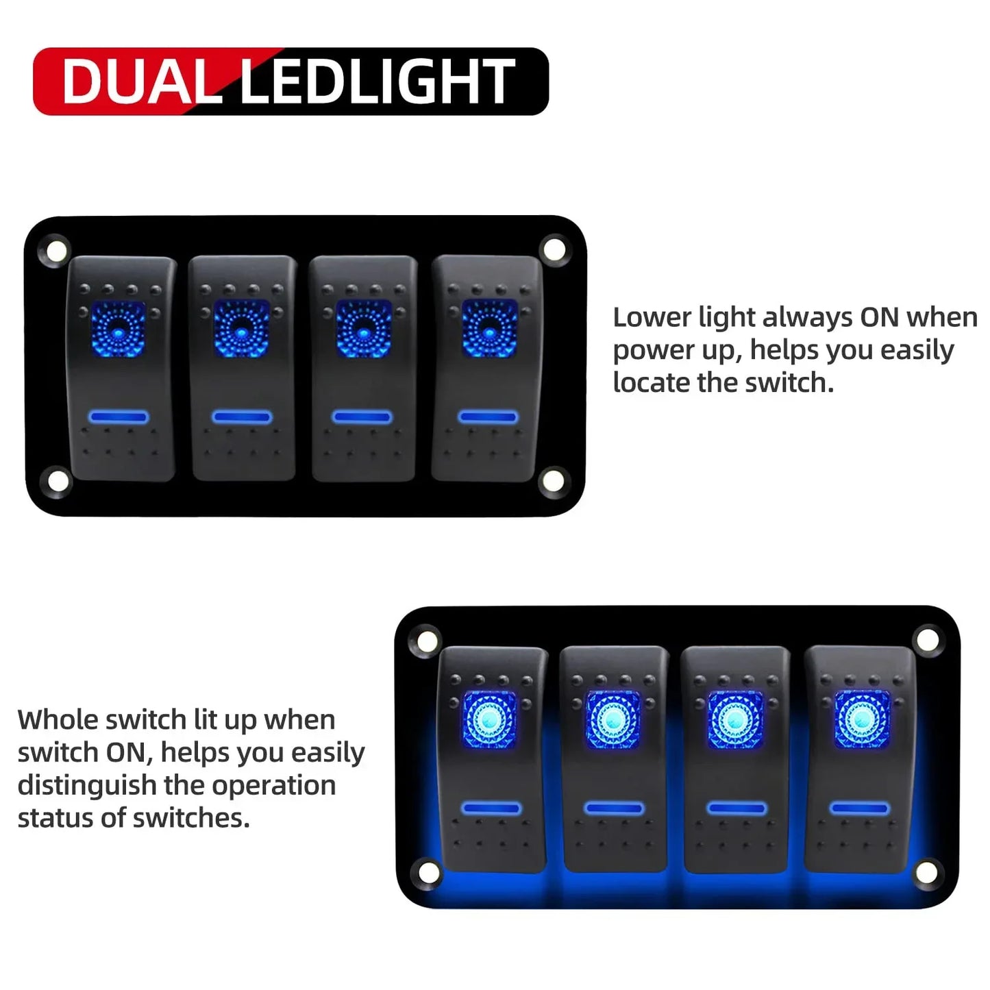 4 Gang Rocker Switch Panel | LED Backlit, 5 Pin Peaceful Pleasures Health and Wellness