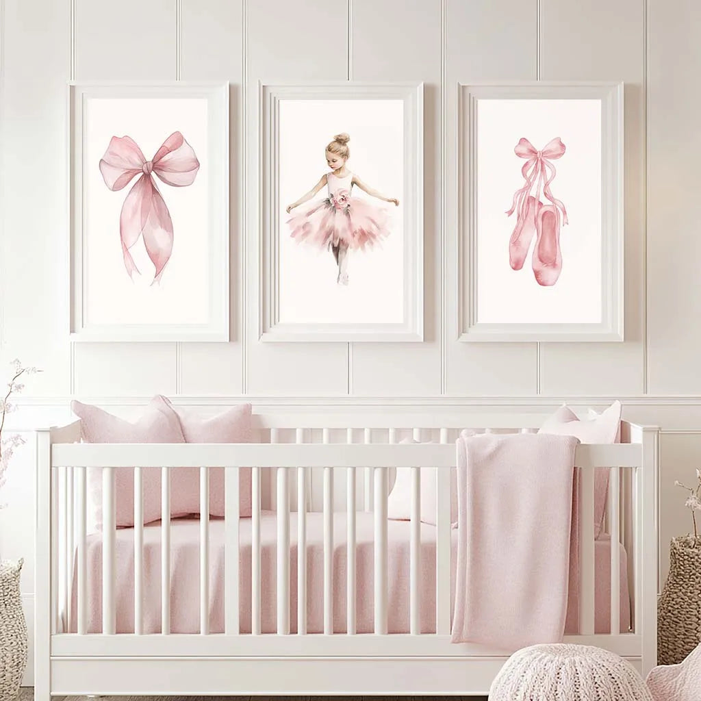 Nursery Wall Art, Nordic Cute Pink Ballet Girl Canvas Painting | Baby Poster for Toddler Kids Room Wall Decor Peaceful Pleasures Health and Wellness