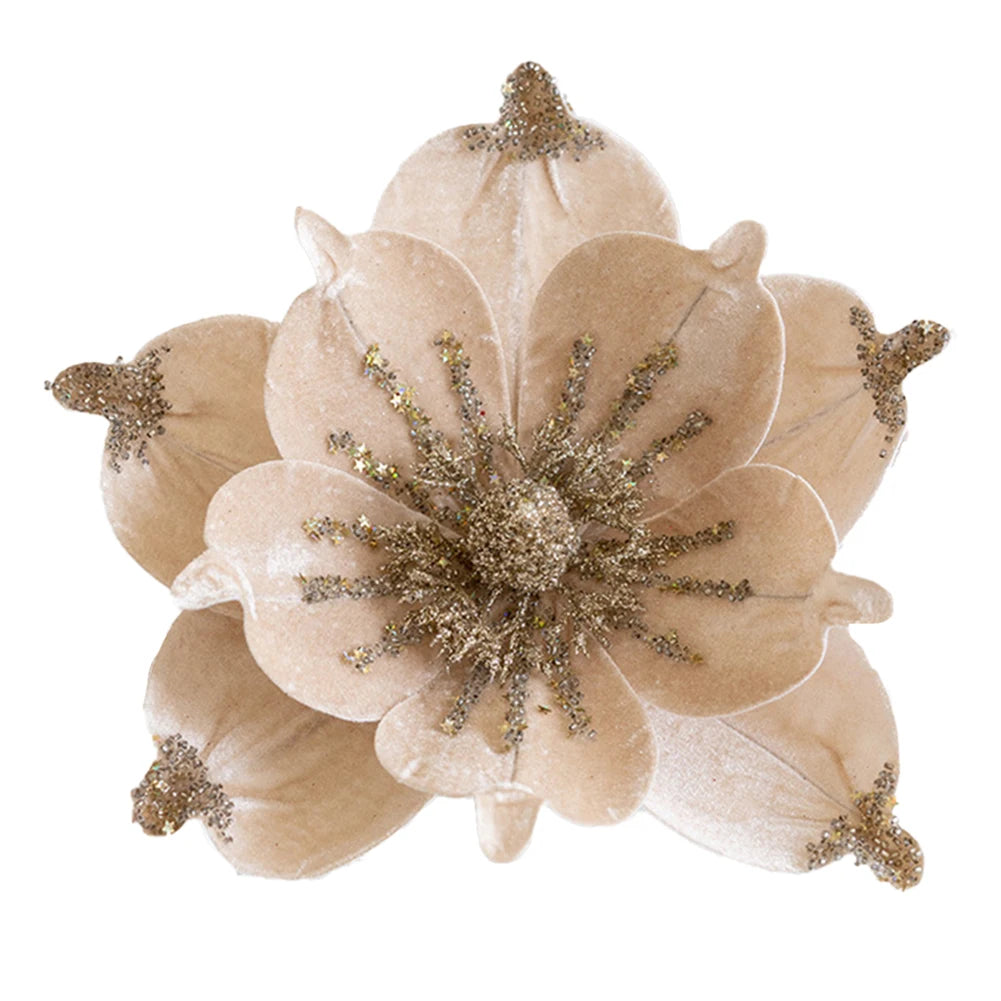 Artificial Glitter Christmas Poinsettia Flower Hanging Xmas Party