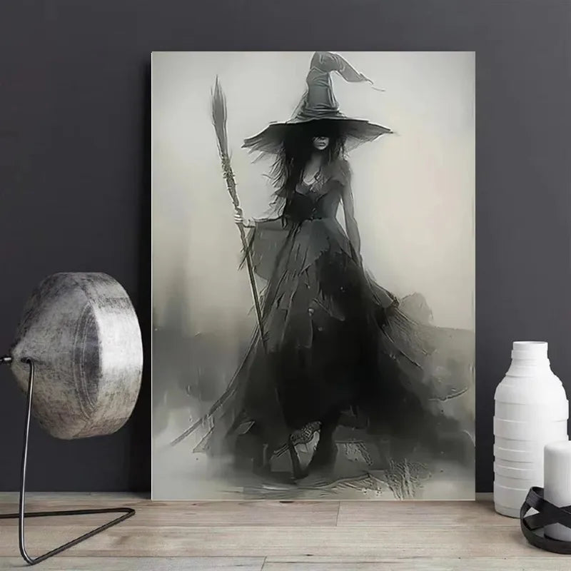 Abstract Ghost Witch Canvas Prints Gothic Monster Wall Art Anime Poster Modern Living Room Coffee Bar & Home Halloween Decor Peaceful Pleasures Health and Wellness
