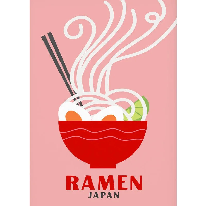 Retro Food Canvas Wall Art | Pizza Tacos Ramen Pasta Poster